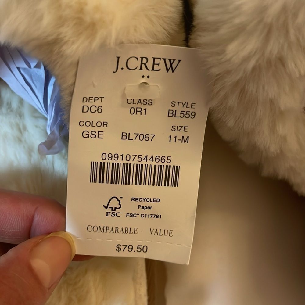 J. CREW Cozy Blue Cable Knit Slippers with Faux Fur - Picture 3 of 7